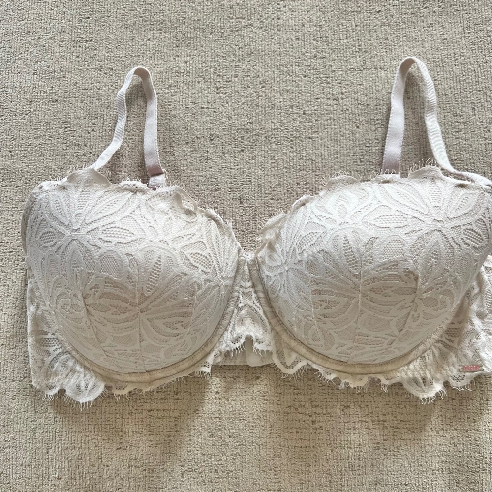 Victoria's Secret PINK Date Push-Up Bra 36DD Floral Lace Cream Underwire